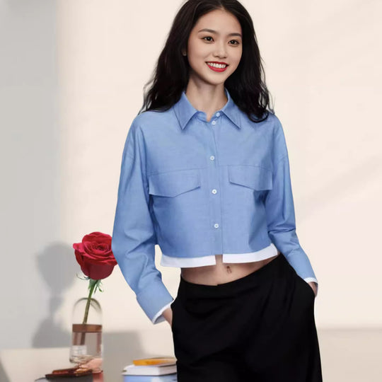 Damen Kurzarm-Bluse mit praktischen aufgesetzten Taschen EB