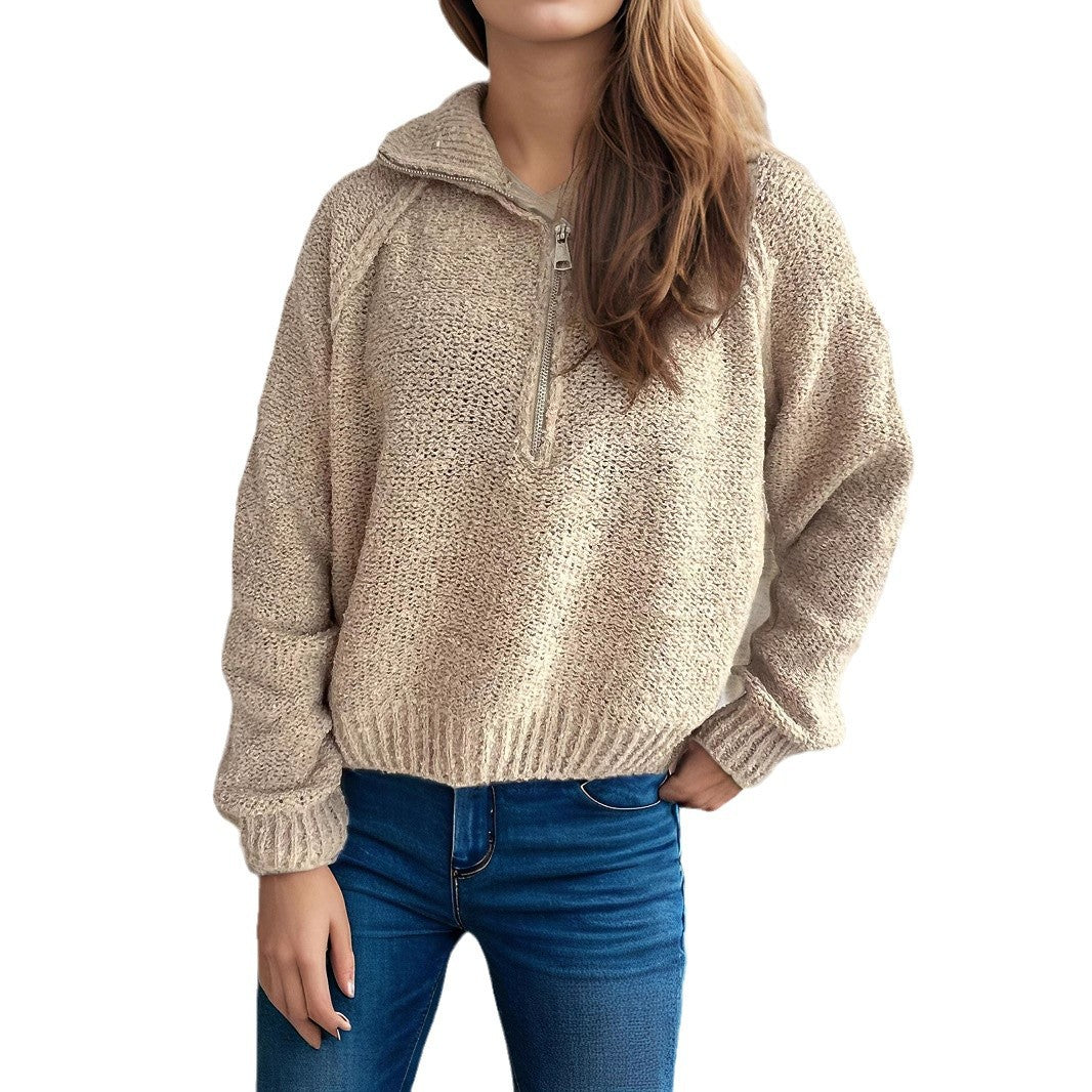 Damen lässiger Zip-Pullover mit oversized Schnitt und hohem Kragen EB