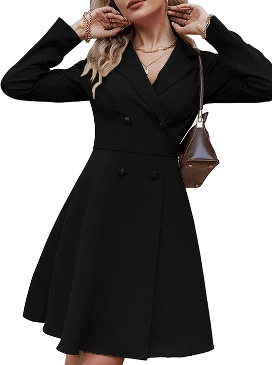 Damen elegantes Blazer-Kleid mit abnehmbaren Knöpfen und tailliertem Schnitt EB