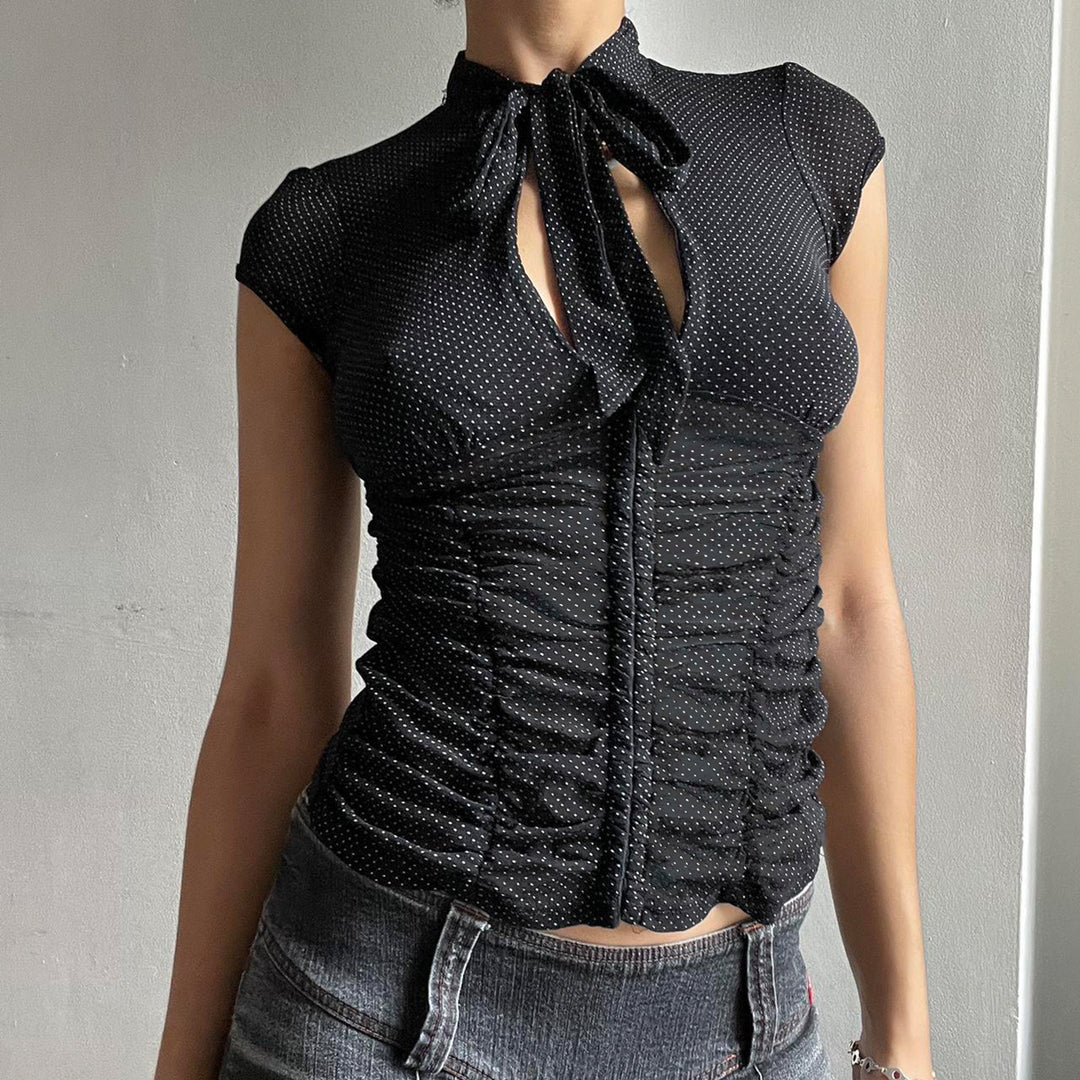 Damen Elegantes Rüschenshirt mit schickem Bindeband EB