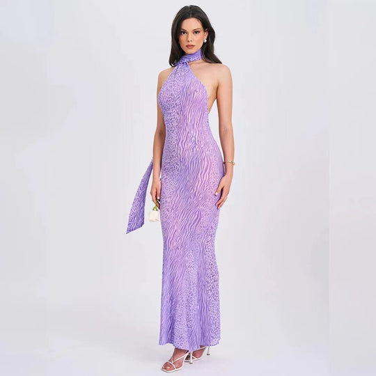 Damen Elegantes Maxikleid mit asymmetrischem Schnitt und zarter Tiermotiv-Optik EB