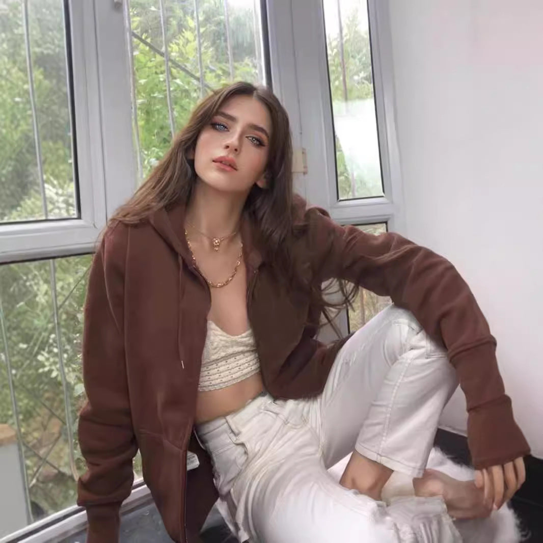 Damen nan extrabreite Zip-Kapuzenjacke mit weichem Fleecefutter, Kängurutaschen und gerippten Bündchen EB