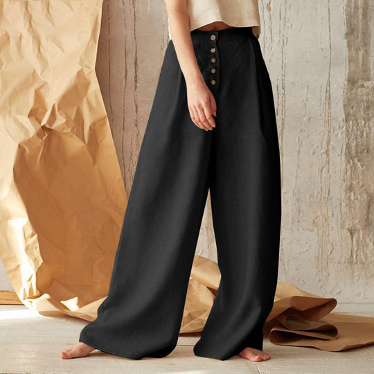 Damen nan weite Leinenhose mit hoher Taille und seitentaschen EB