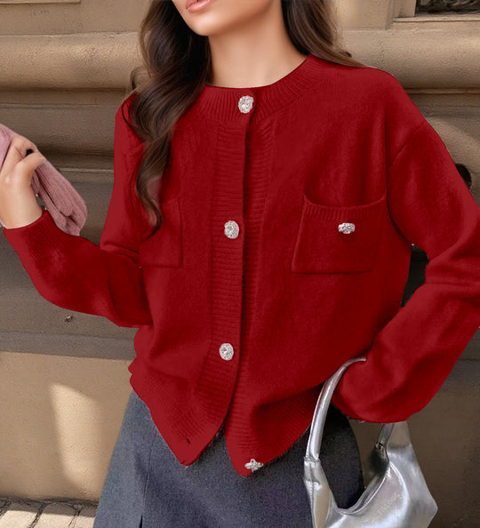 Damen Strickjacke mit dekorativen Taschen und edlen Knöpfen EB