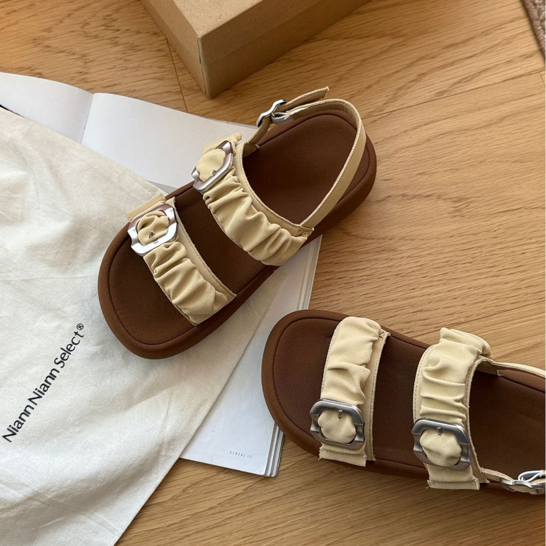 Damen Komfortable Riemensandalen mit modischem Rüschendesign und stabiler Sohle EB