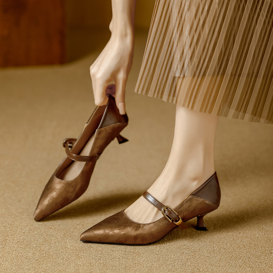 Damen Elegante Mary Jane Pumps mit dekorativem Riemen und niedrigem Absatz EB