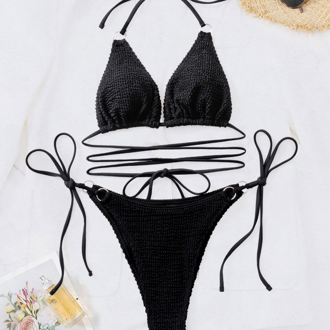 Damen Triangel-Bikini mit trendy Wickel-Design und einzigartigem Strickmuster EB