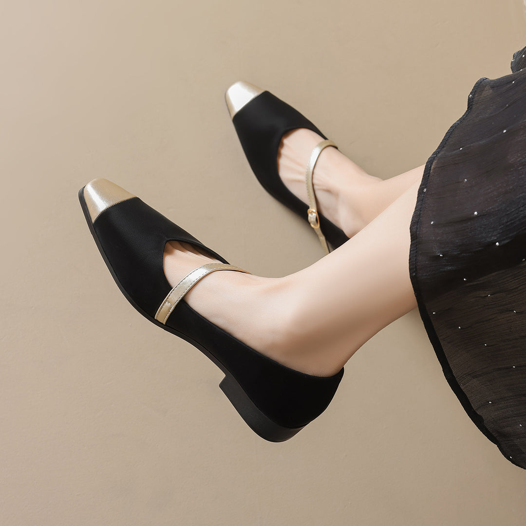 Damen Ballerinas mit modischem Riemchen und eleganter Metallspitze EB