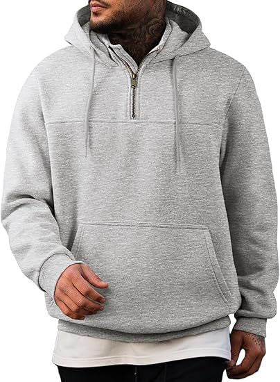 Herren nan Kapuzenpullover mit halbem Reißverschluss, Kängurutasche und gerippten Bündchen EB