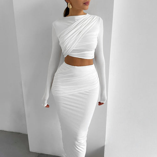Damen Elegantes Crop-Top und Maxirock Ensemble mit Wickeldesign EB