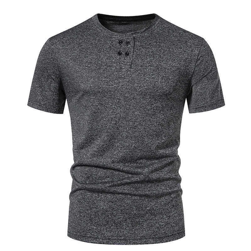 Herren Kurzarm-Henley-T-Shirt mit modischem Knopfdesign und atmungsaktiver Baumwollqualität EB