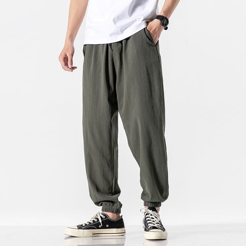 Herren nan relaxed-fit Joggerhose mit Tunnelzug, geripptem Knöchelabschluss und atmungsamem Leinenmix EB