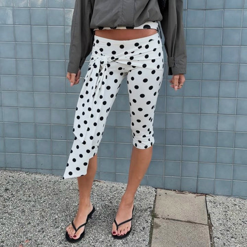 Damen Polka-Dot Culottes mit elegantem Bindegürtel EB