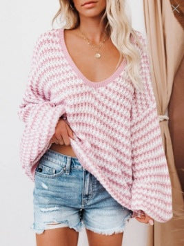 Damen lässiger Strickpullover mit weitem Arm und offener Schulter EB