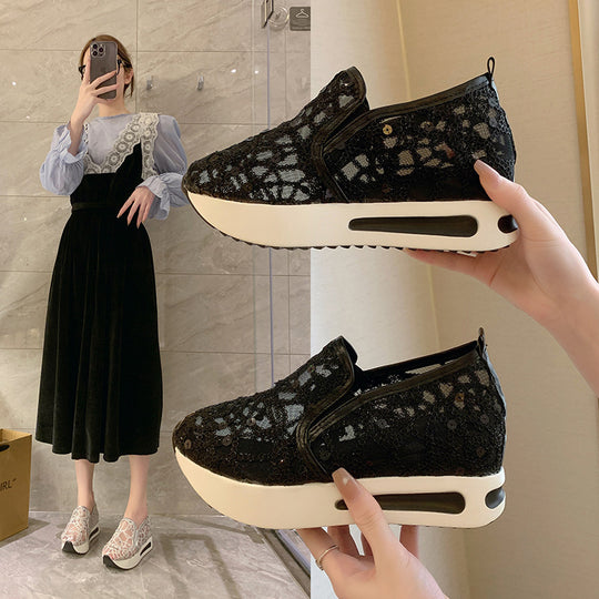 Damen Bequeme Slip-On Sneakers mit glamourösem Glitzerdesign EB
