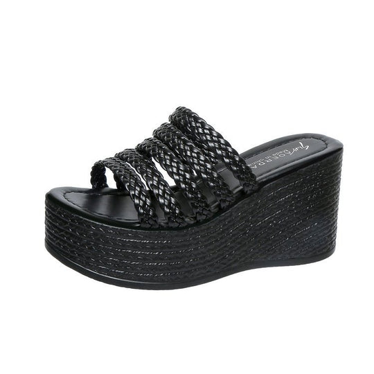 Damen Keil-Sandaletten mit geflochtenem Riemen-Design EB