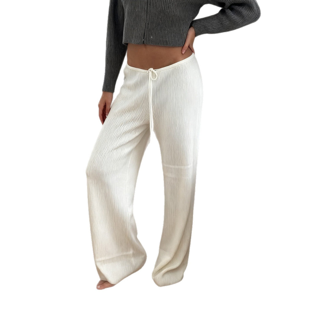 Damen nan lässige Lounge-Hose mit weitem Bein, elastischem Tunnelzugbund und feinem Rippstrick EB