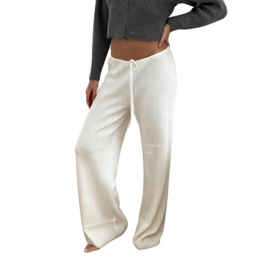 Damen nan lässige Lounge-Hose mit weitem Bein, elastischem Tunnelzugbund und feinem Rippstrick EB