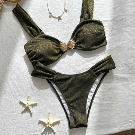Damen Glitzernder Bikini mit dekorativem Muschel-Detail EB