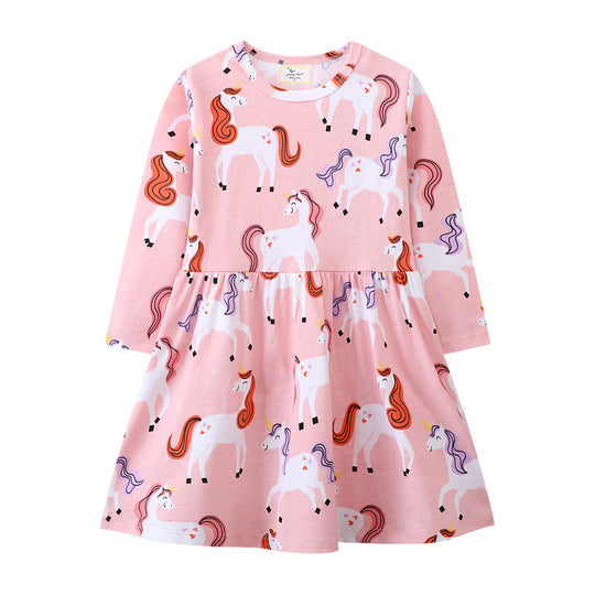 Mädchen Langarmkleid mit fröhlichem Einhorn-Design EB
