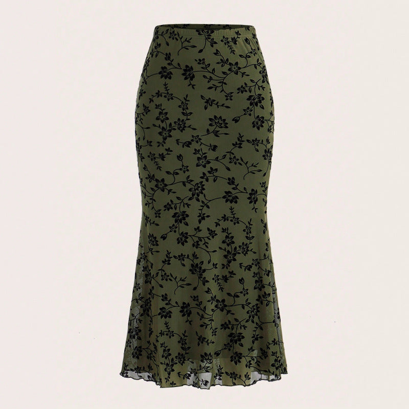 Damen Eleganter Maxirock mit floralem Design und leichtem Stoff EB