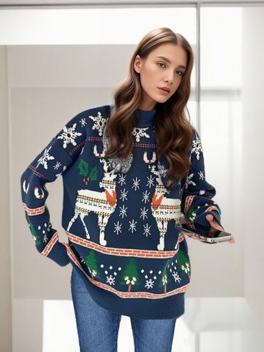 Damen Weihnachtspullover mit festlichen Motiven und lässigem Schnitt EB