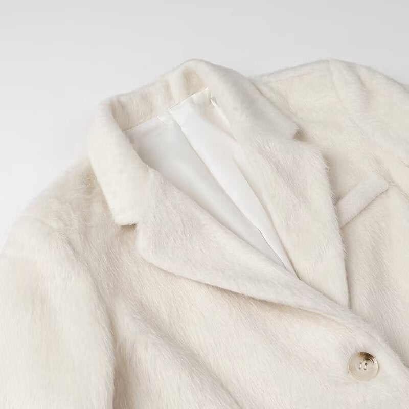 Damen eleganter Kunstfell-Blazer mit praktischen Taschen EB