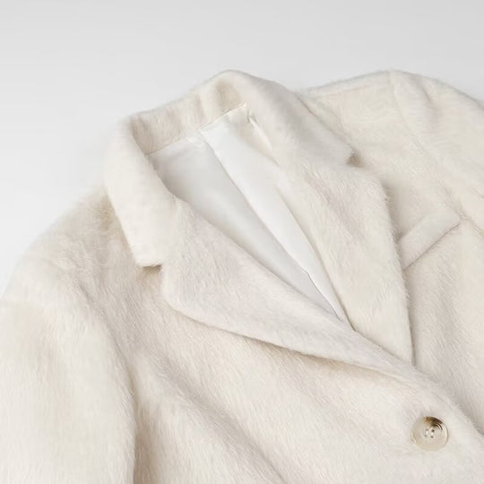 Damen eleganter Kunstfell-Blazer mit praktischen Taschen EB