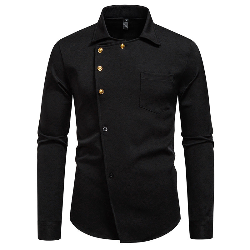 Herren elegantes Hemd mit asymmetrischem Knopfdesign EB