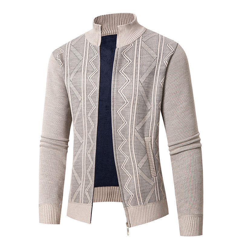 Herren Strickjacke mit eleganten Mustern und modernem Stehkragen EB