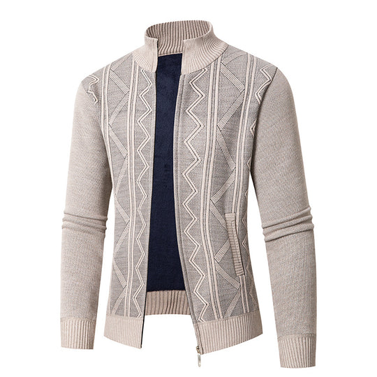 Herren Strickjacke mit eleganten Mustern und modernem Stehkragen EB