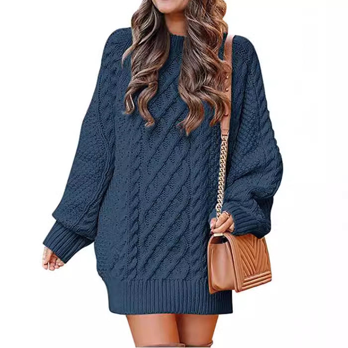 Damen Großer Strickpullover mit Zopfmuster und lässigem Schnitt EB