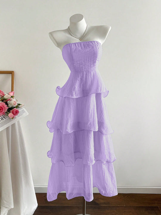 Damen langes Strandkleid mit voluminösen Rüschendetails EB