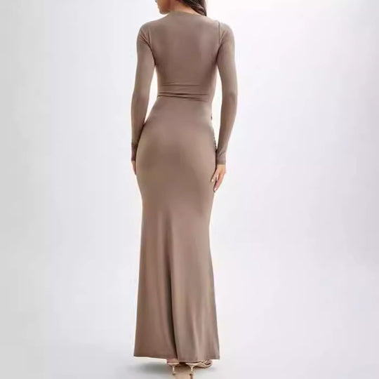 Damen Elegantes Maxikleid mit dekorativer Drapierung EB