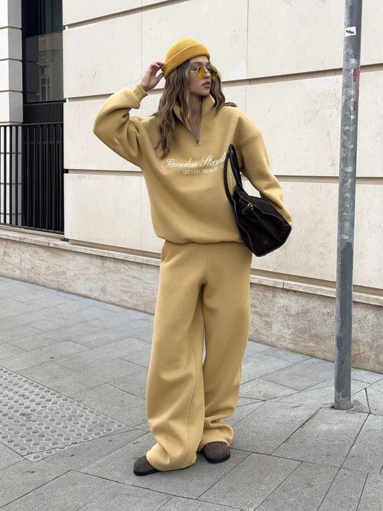 Damen nan oversized Halbzip-Sweatshirt mit hohem Stehkragen und Statement-Print EB