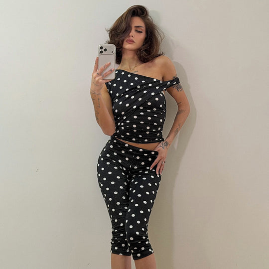 Damen sexy Polka-Dot Oberteil und Leggings Set EB