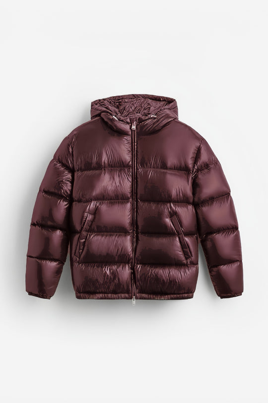 Damen nan glänzende Steppjacke mit Kapuze wattierter Thermofüllung und geradem Komfortschnitt EB
