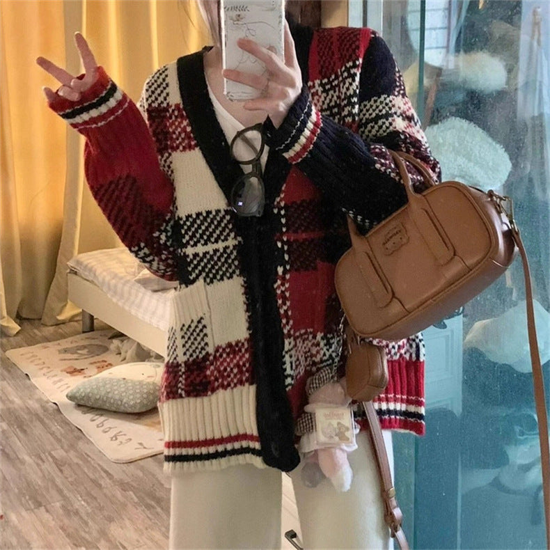 Damen gestreifter Strickcardigan EB