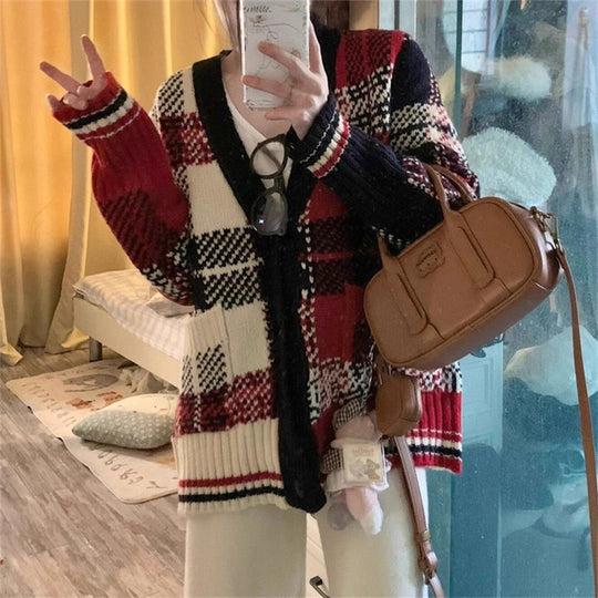 Damen gestreifter Strickcardigan EB