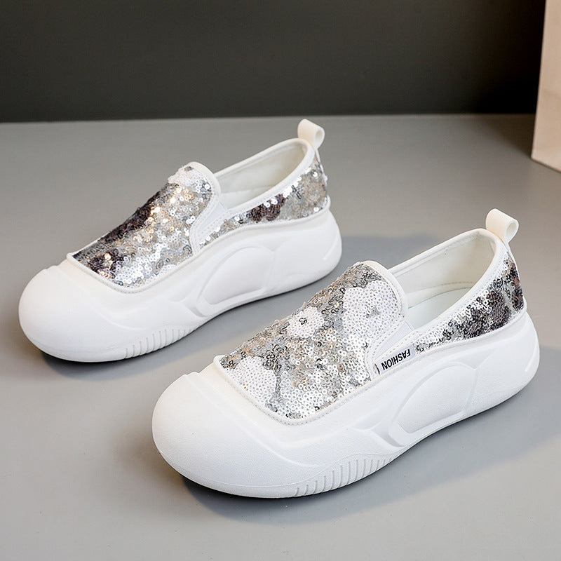 Damen modische Slip-On Sneakers mit glitzerndem Obermaterial und bequemer Sohle EB
