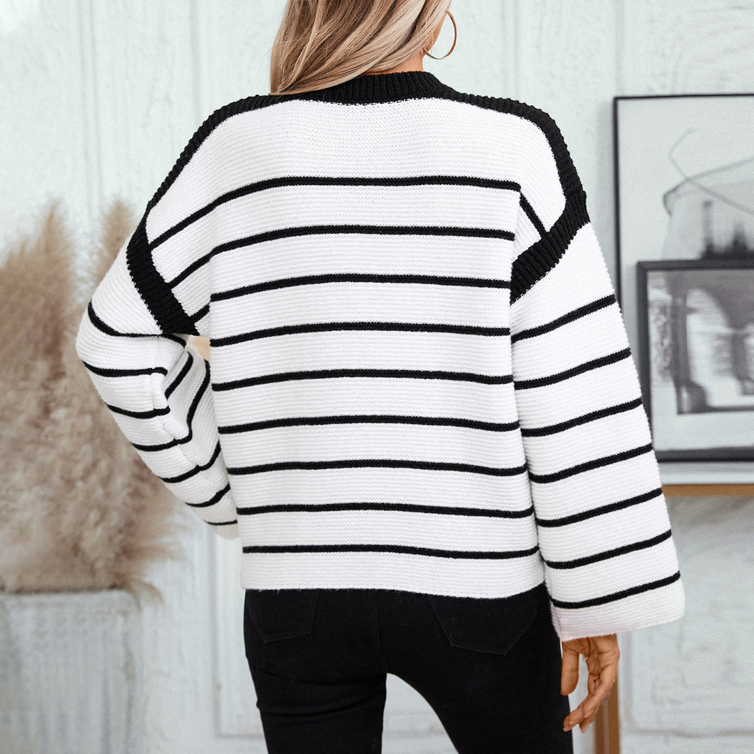 Damen lässiger Strickpullover mit blockierendem Streifenmuster und weitem Schnitt EB