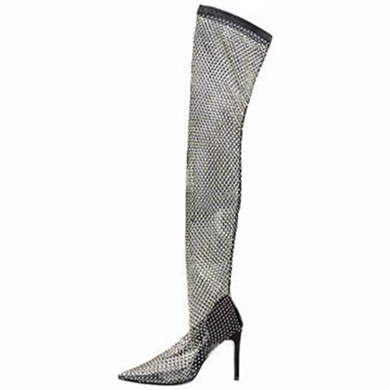 Damen Glitzernde Stiefeletten mit schmalem Absatz und elegantem Netzdesign EB