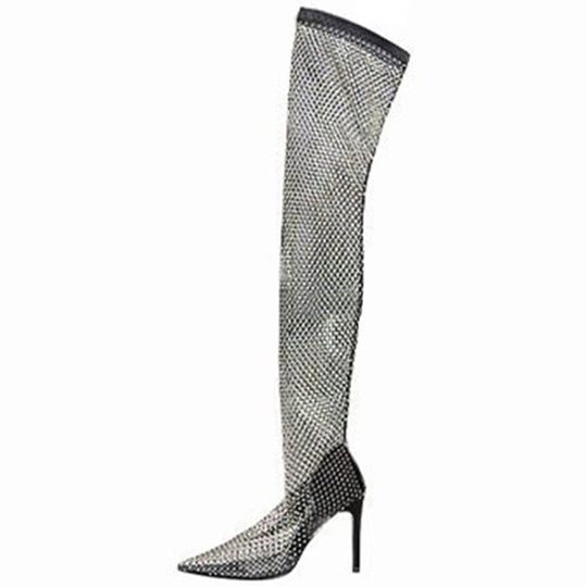 Damen Glitzernde Stiefeletten mit schmalem Absatz und elegantem Netzdesign EB