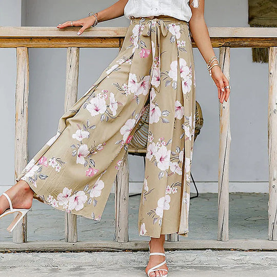 Damen Weite Palazzo-Hose mit floralem Design und elastischem Bund EB
