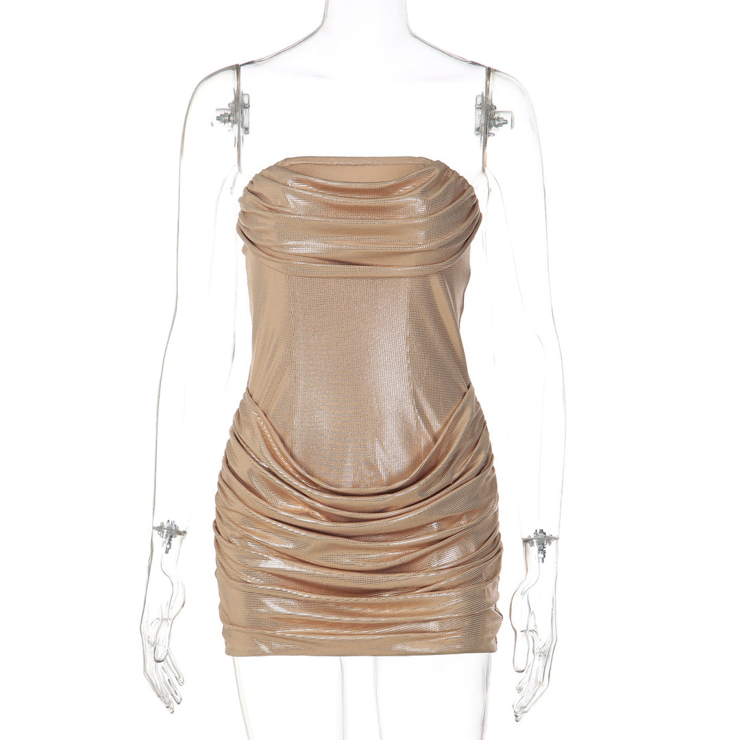 Damen Mini-Kleid mit schimmerndem Material und raffinierten Drapierungen EB