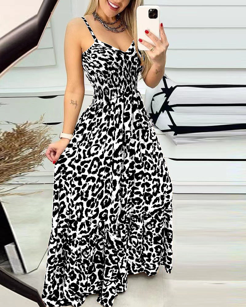 EB | Kleid mit Leopardenmuster und Hosenträgern mit V-Ausschnitt