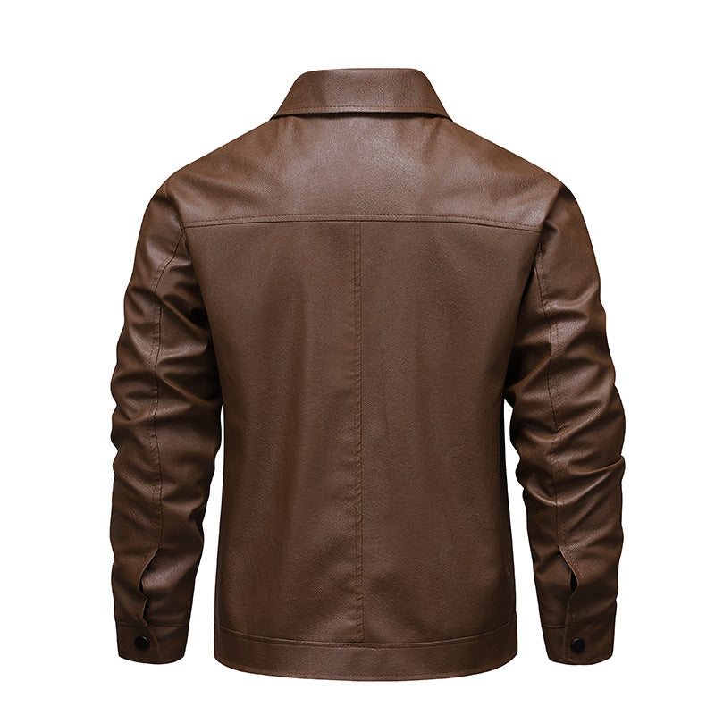 Herren Slim-Fit Kunstleder-Fliegerjacke mit Hemdkragen und Reißverschluss EB