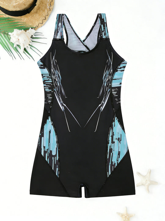 Damen Sportlicher Schwimmanzug mit ergonomischem Schnitt und buntem Design EB