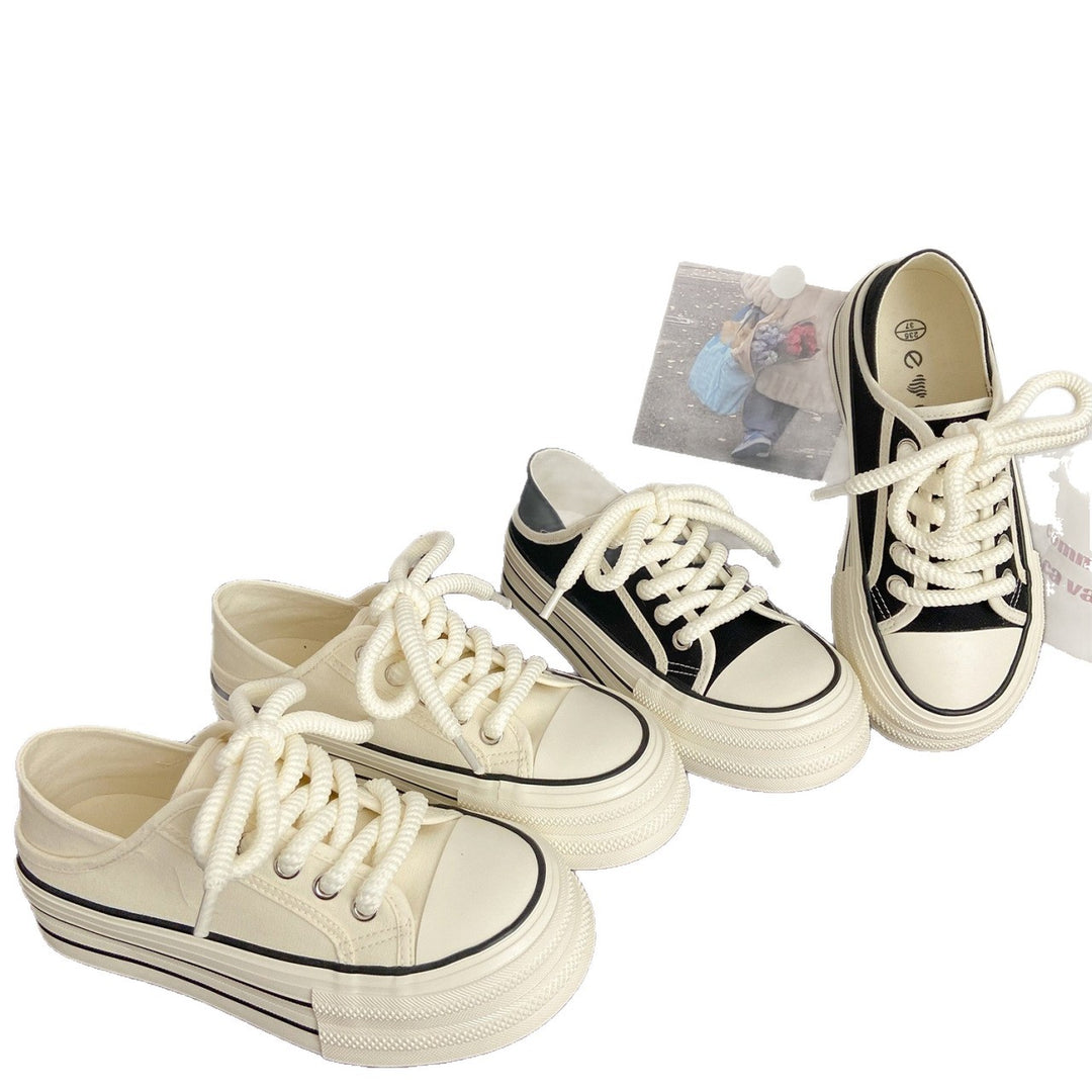 Damen Modische Sneaker mit dicker Sohle und geflochtenen Schnürsenkeln EB