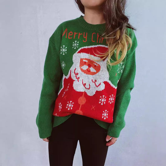 Damen Weihnachtspullover mit festlichem Santa-Motiv und bequemer Passform EB